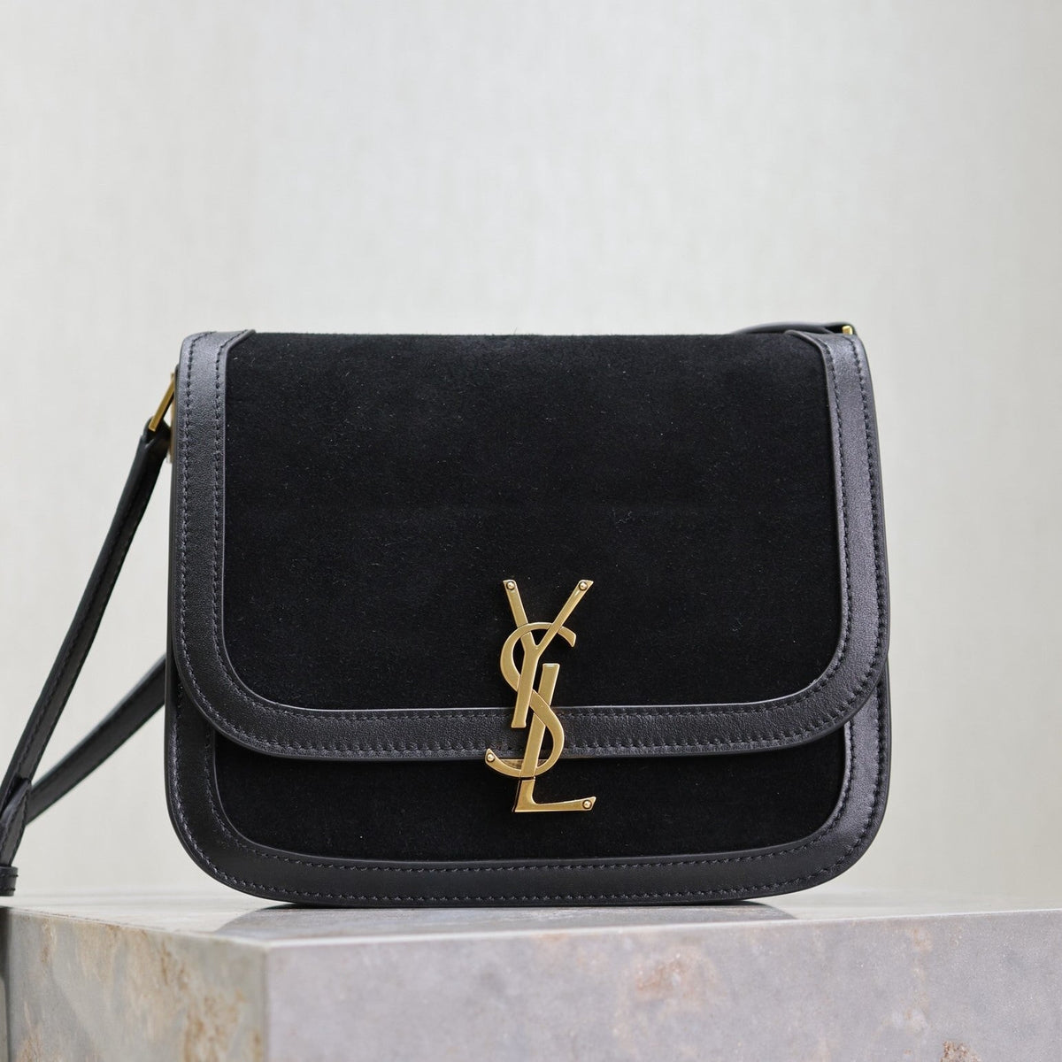 YSL Solferino Shoulder Bag Black Suede Leather