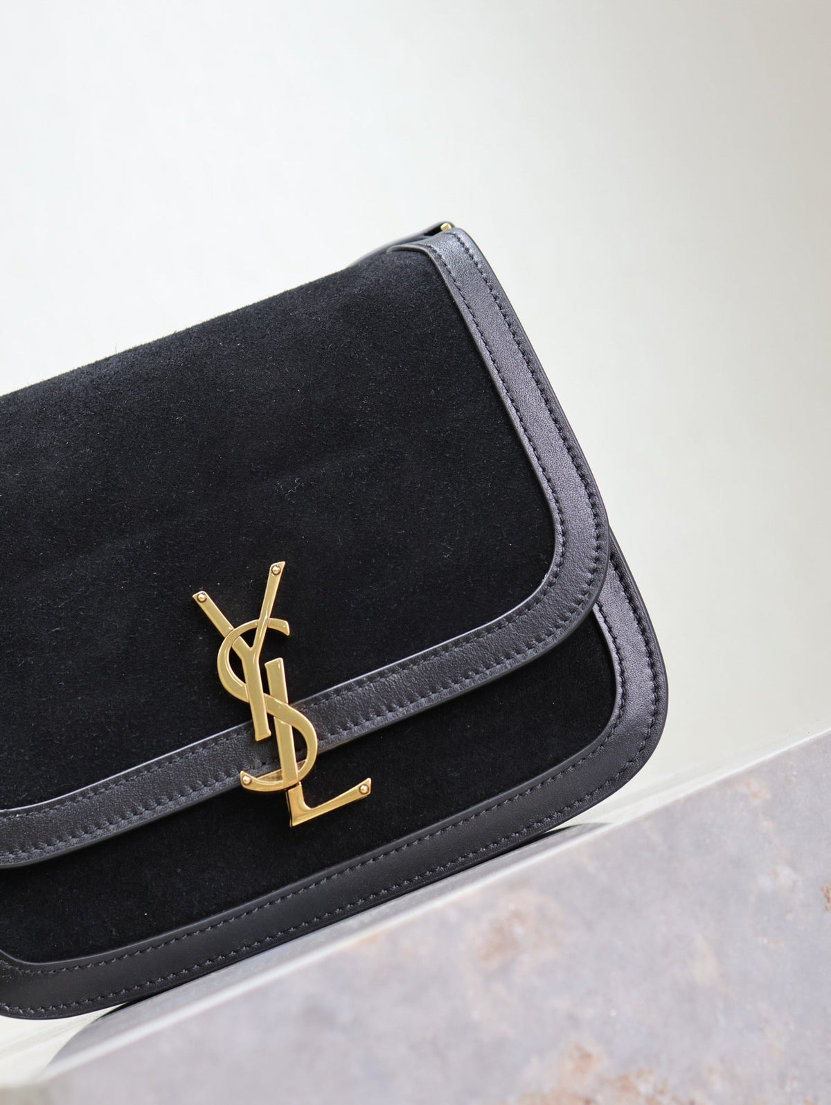 YSL Solferino Shoulder Bag Black Suede Leather