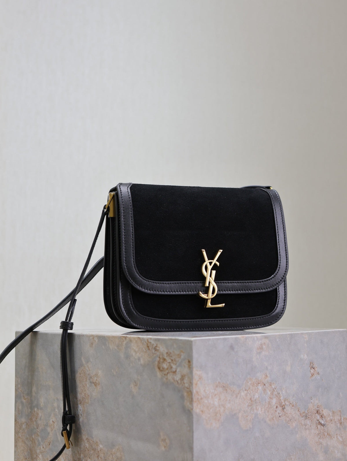 YSL Solferino Shoulder Bag Black Suede Leather