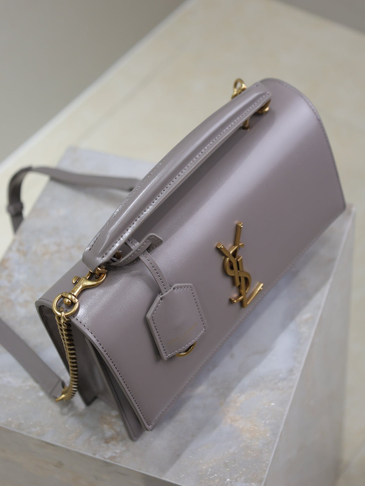 YSL Sunset Handbags 25cm Grey Cowhide