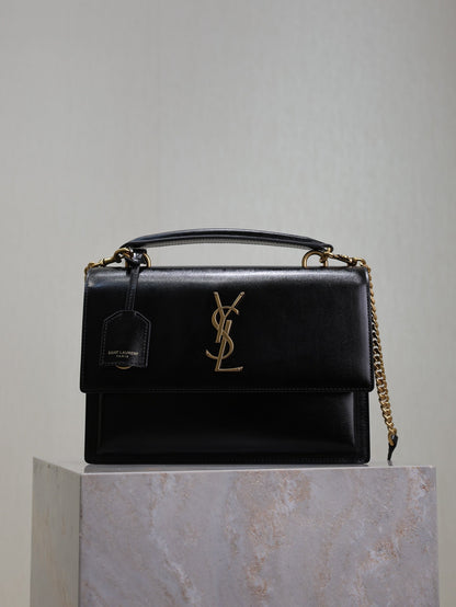 YSL Sunset Handbags 25cm Black Cowhide