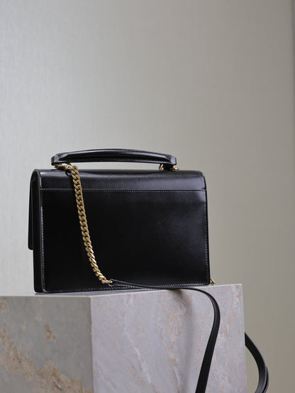 YSL Sunset Handbags 25cm Black Brown Cowhide Suede