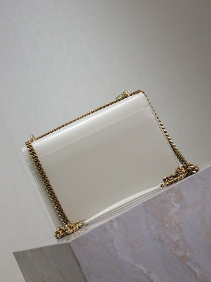 YSL Medium Sunset Shoulder Bag 22cm White Cowhide