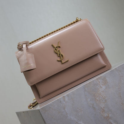 YSL Medium Sunset Shoulder Bag 22cm Beige-Brown Cowhide GHW