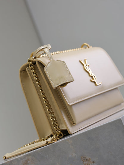 YSL Medium Sunset Shoulder Bag 22cm Beige Cowhide GHW
