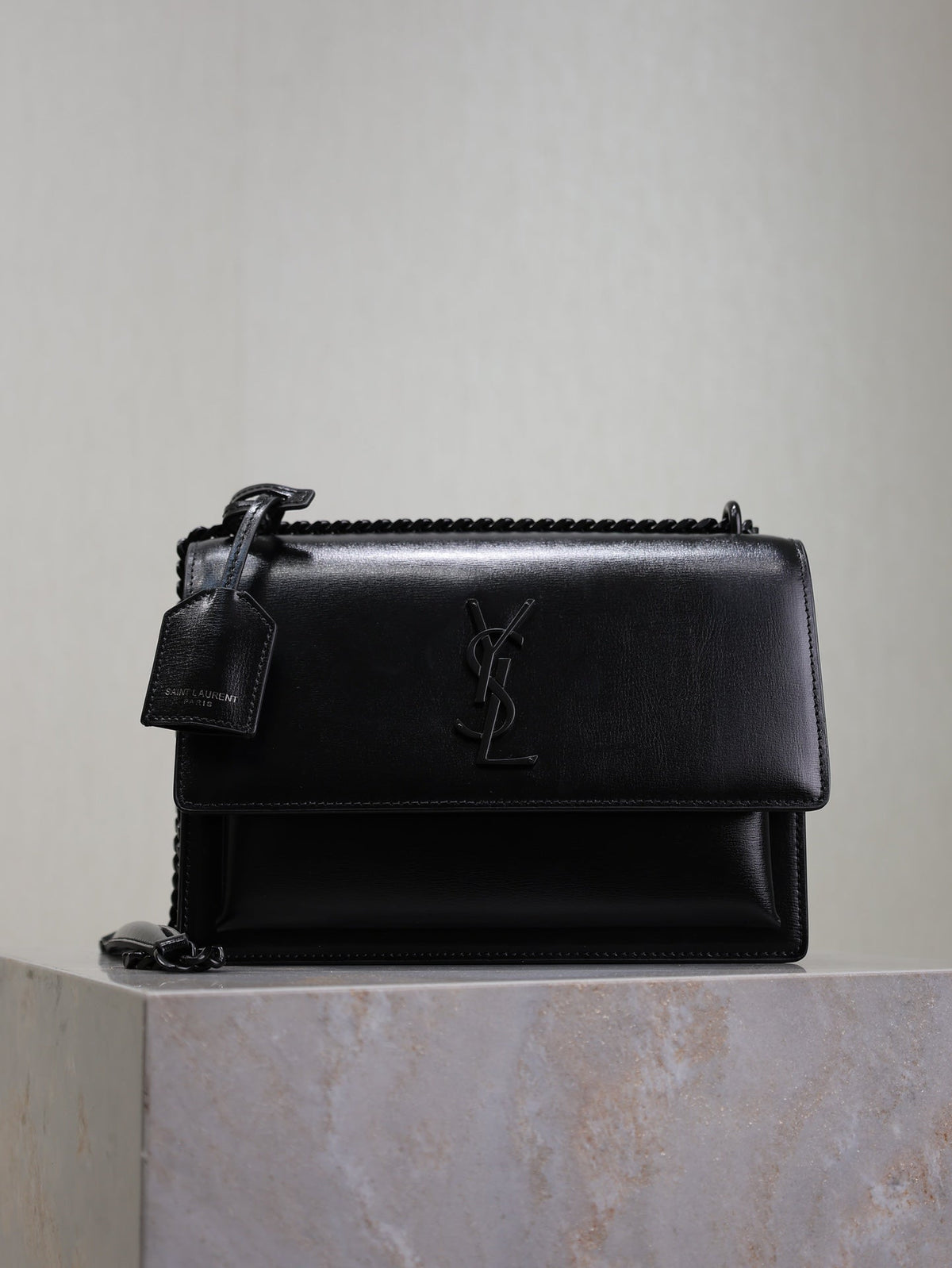 YSL Medium Sunset Shoulder Bag 22cm Black Cowhide Black HW