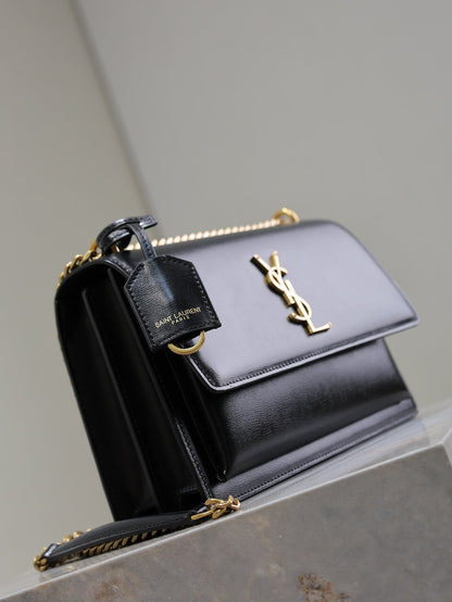 YSL Medium Sunset Shoulder Bag 22cm Black Cowhide GHW