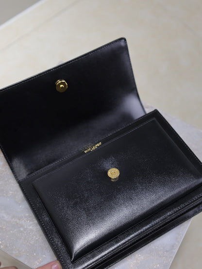 YSL Medium Sunset Shoulder Bag 22cm Black Cowhide GHW