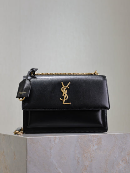 YSL Medium Sunset Shoulder Bag 22cm Black Cowhide GHW