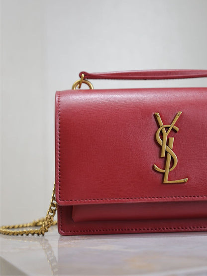 SUNSET SMALL BAG 19 IN RED CALFSKIN COPPER HARDWARE