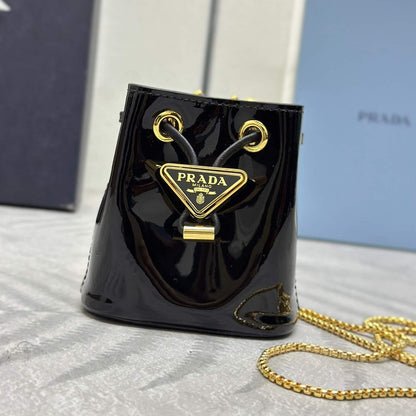 Prada Logo-Plaque Mini Bag Black Patent Leather GHW