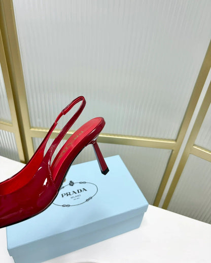 Prada 2026 High-Heeled Open-Back Sandal Red Cowhide Patent Leather 756123