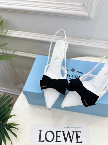 PRA 26S Pointed-Toe Slingback 75 White Mesh Sheepskin 631962