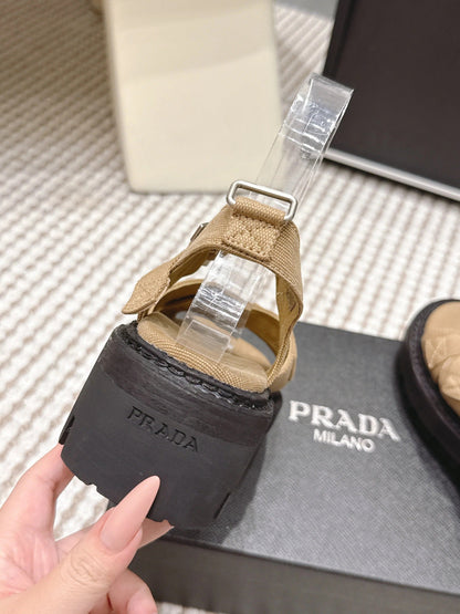 PRA 2026S Platform Sandals Beige Black Canvas 657526