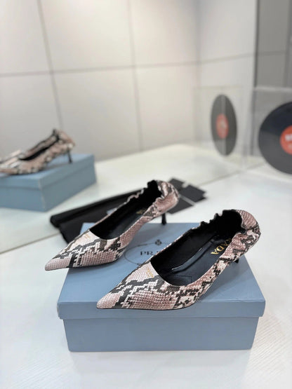 Pra 26s Pointed Toe High Heels 55 Black Light Pink Snakeskin 627126