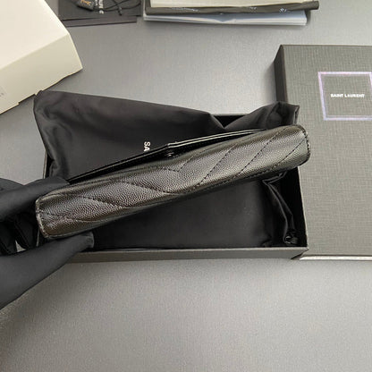 Saint Laurent Cassandre Matelasse Large Flap Wallet 19cm Black Leather