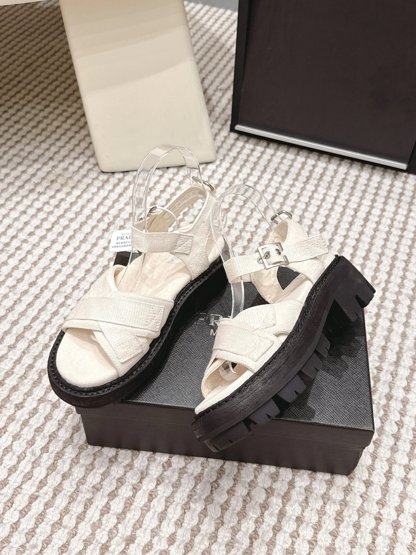 PRA 2026S Platform Sandals White Black Canvas 657527