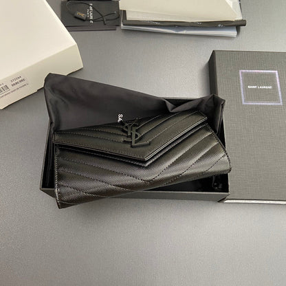 Saint Laurent Cassandre Matelasse Large Flap Wallet 19cm Black Leather