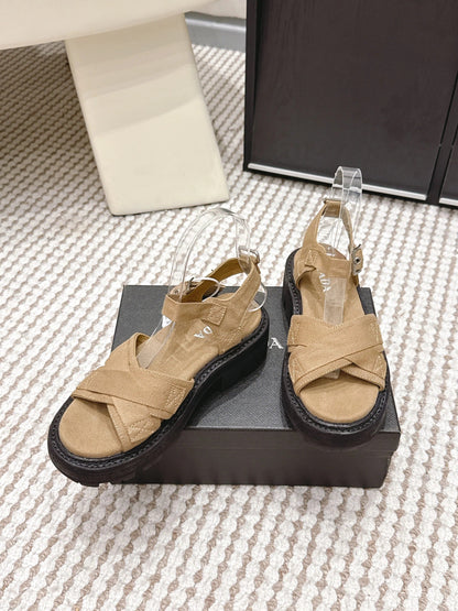 PRA 2026S Platform Sandals Beige Black Canvas 657526