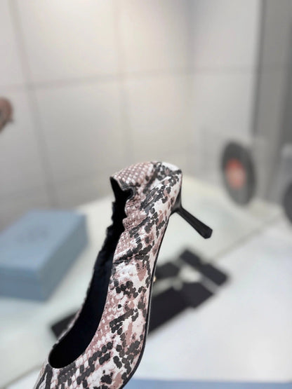 Pra 26s Pointed Toe High Heels 55 Black Light Pink Snakeskin 627126