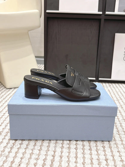 PRA 2026S High Heel Slippers 55 Black Leather 658335