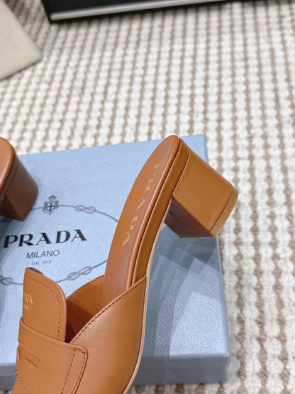 PRA 2026S High Heel Slippers 55 Tan Brown Leather 658337