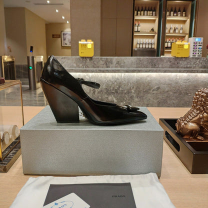 Prada Modellerie Mary Jane Pumps With Sculptural Heel Black Patent Leather