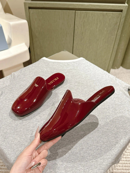 PRA 2026S Flats Mule Dark Red Patent Leather 657681